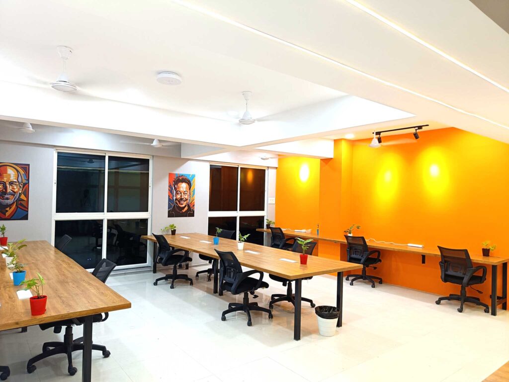 Open desk coworking area at Cube Space